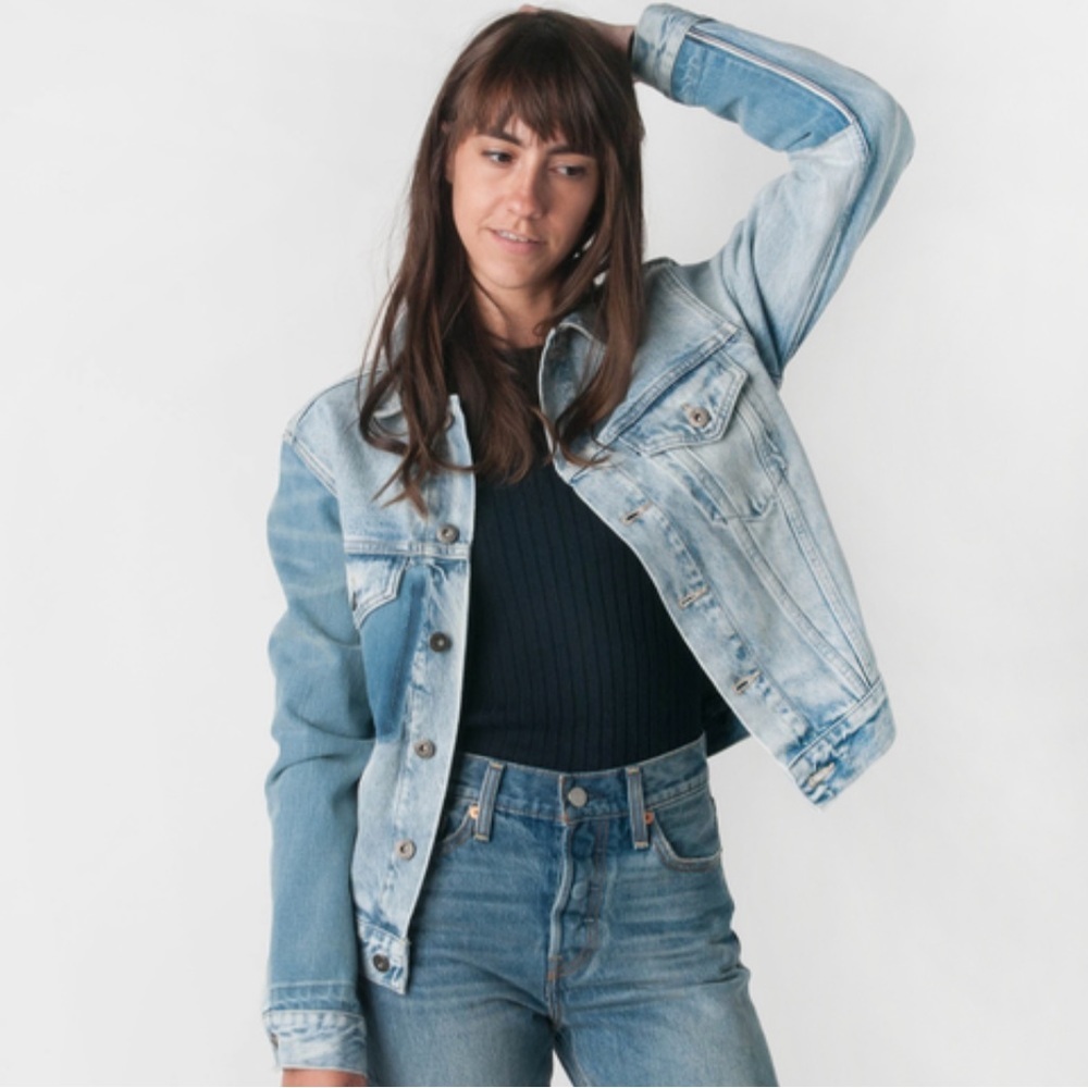 Levi’s made & crafted size XS / 0 denim jacket Free People patchwork denim - Picture 7 of 8